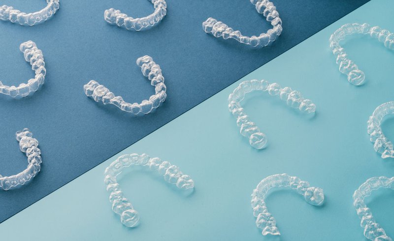 Transparent invisible dental aligners placed on a table, illustrating modern orthodontic treatments available at North York Smile Centre